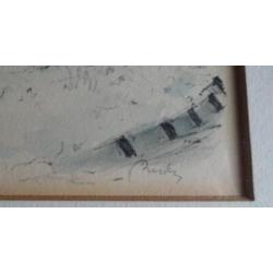 AQUAREL * TERNEUZEN DAM MET VUURTOREN * Gesigneerd *