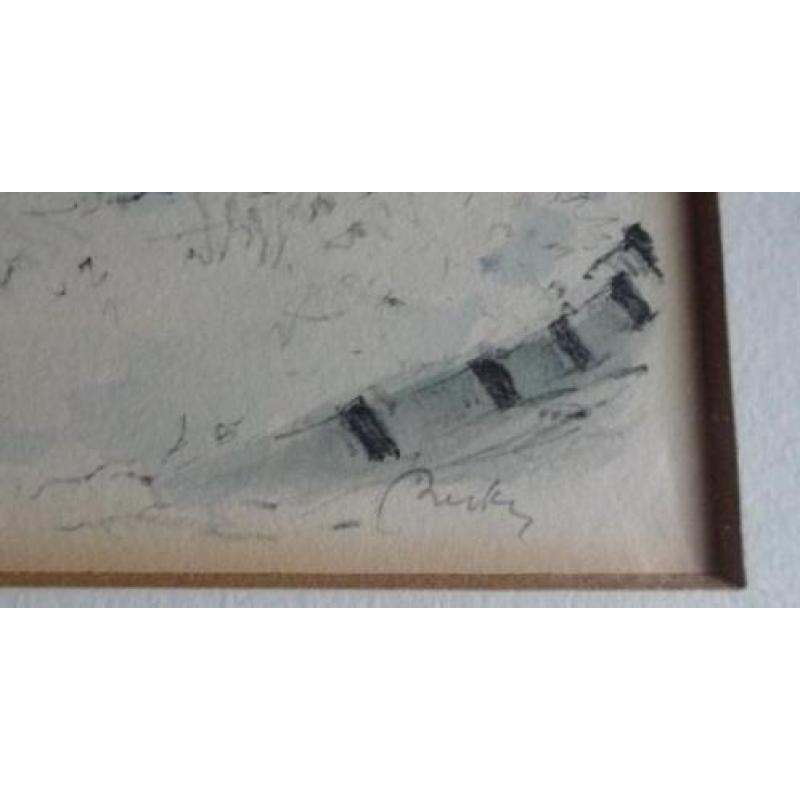 AQUAREL * TERNEUZEN DAM MET VUURTOREN * Gesigneerd *
