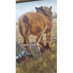 olieverf op doek ploegende boer met werk paard H.van Deurzen