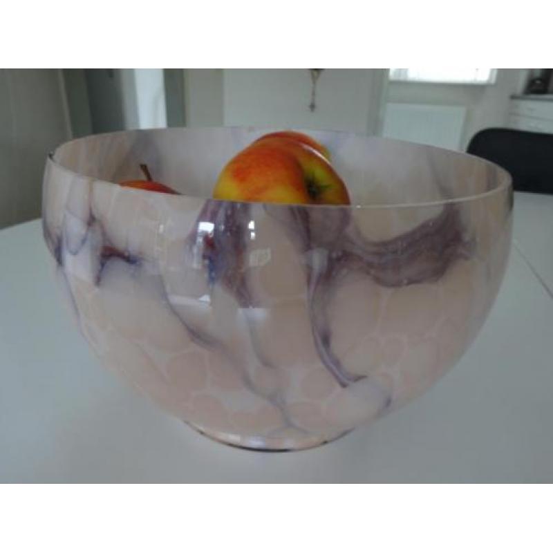 grote antieke glazen schaal bowl fruit art deco glas paars