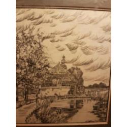 Prachtige Tekening verdwenen molen Voorsterbeek 1939!! Kroon