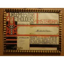 Art Deco Getuigschrift - Gemeente Amsterdam - Maart 1940!