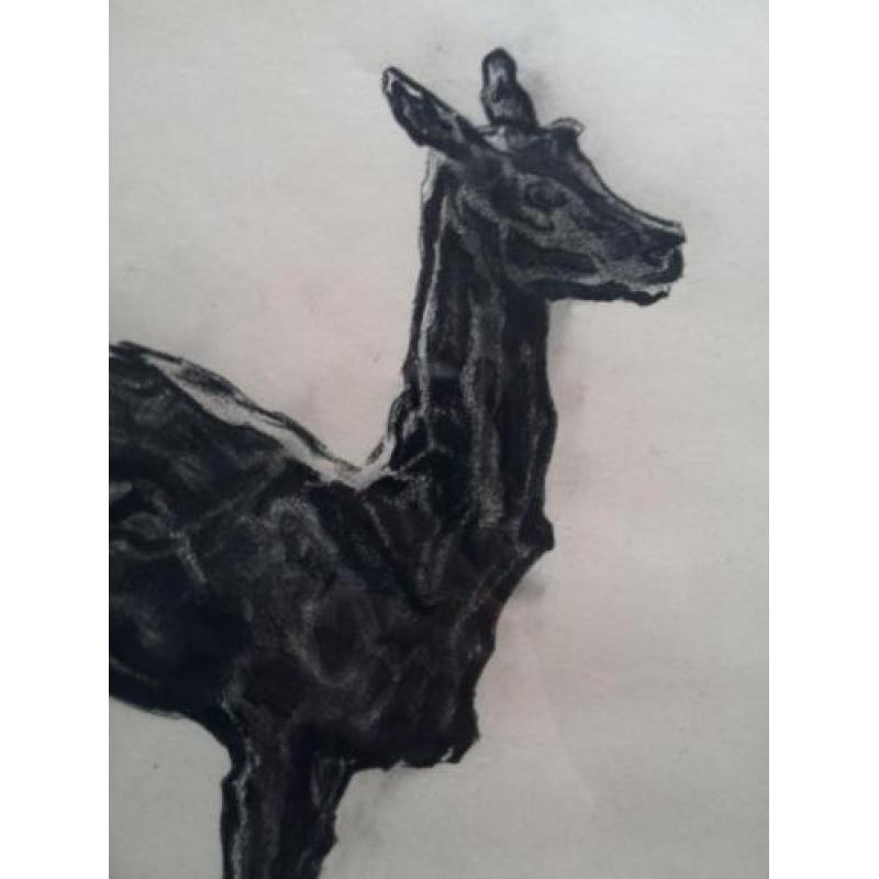 Vintage Art Deco tekening hertenbeeldje uit de jaren '60