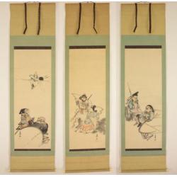 3 set Japanse scrolls, "de zeven Lucky Gods" by "Juzan".