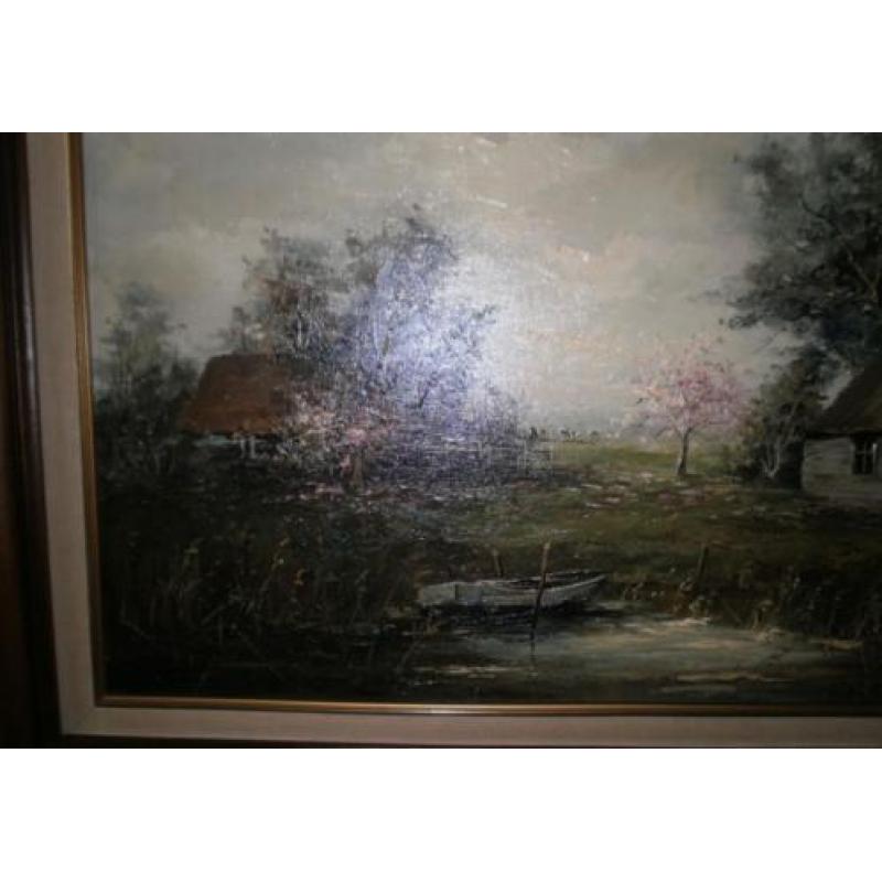 Olieverf schilderij op doek met landschap van,G.J. Ernens,