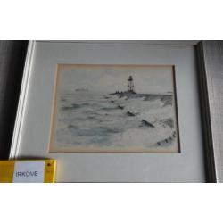 AQUAREL * TERNEUZEN DAM MET VUURTOREN * Gesigneerd *