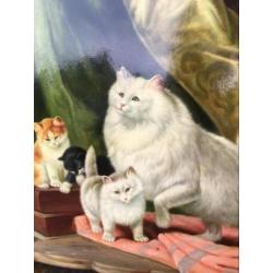 Poezenschilderij met witte poes J. van Doorn
