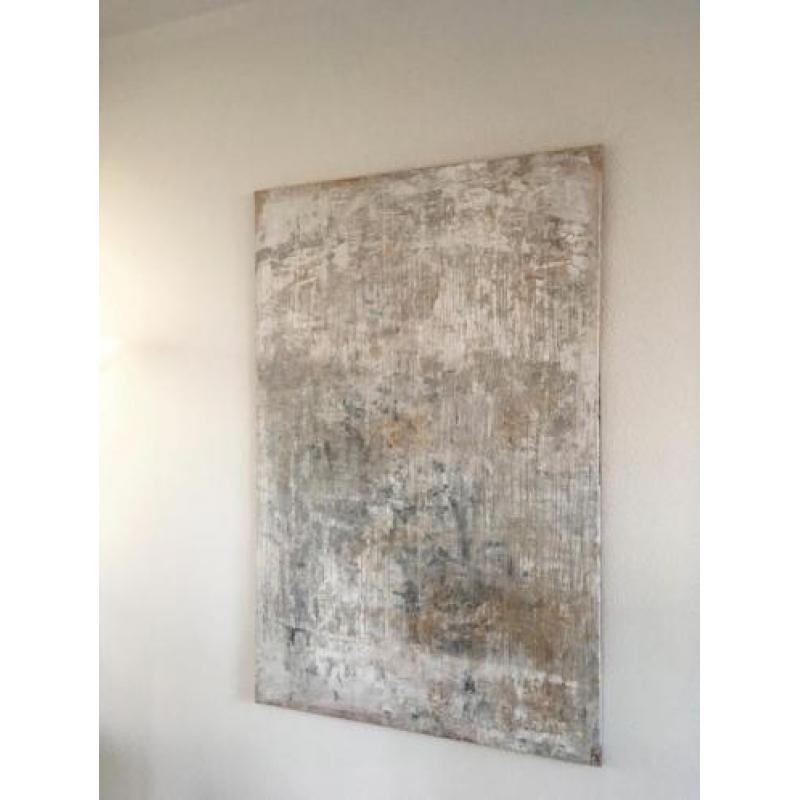 RAW, groot abstract schilderij in naturel kleuren, 115 x 75