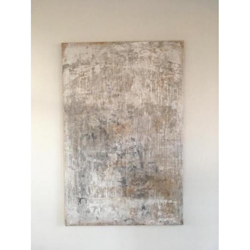 RAW, groot abstract schilderij in naturel kleuren, 115 x 75