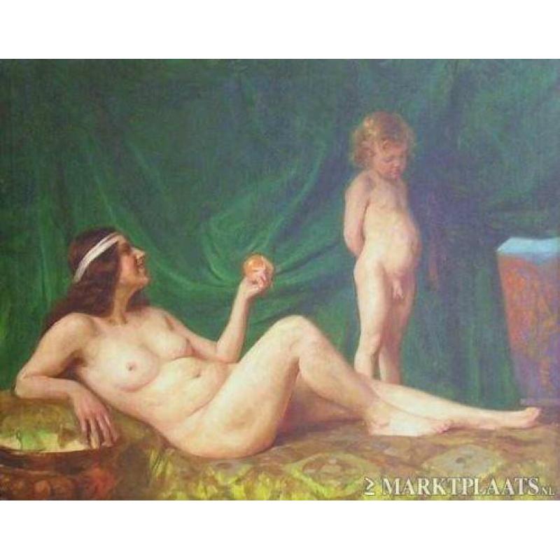 ==vrouwelijk naakt met naakt jongetje==ca 1920 == GESIGNEERD
