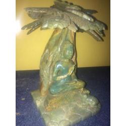 Oud groen jadestenen buddha beeld 22cm