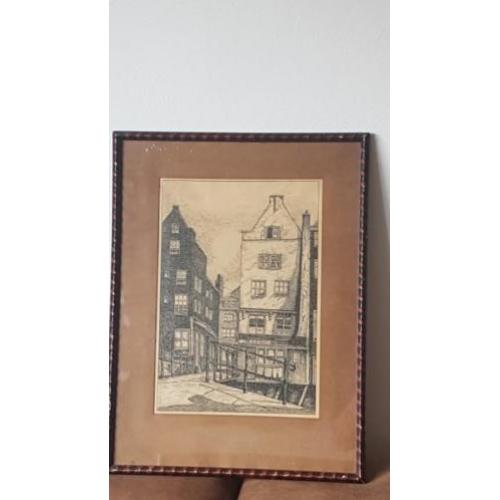 tekening Oud Rotterdam Krattenbrug Krattensteeg Delfsevaart