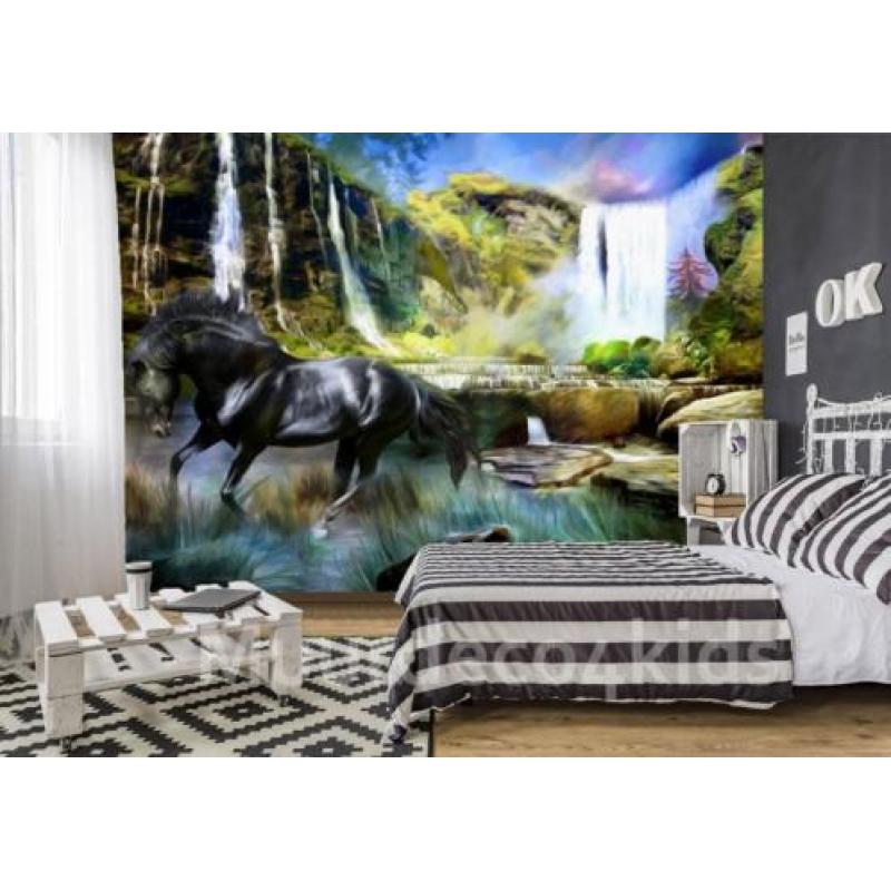 Fotobehang Paard bij de waterval, paarden VLIESbehang