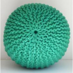 Gebreide groene poef M dikke 100% WOL - div. kleuren & maten