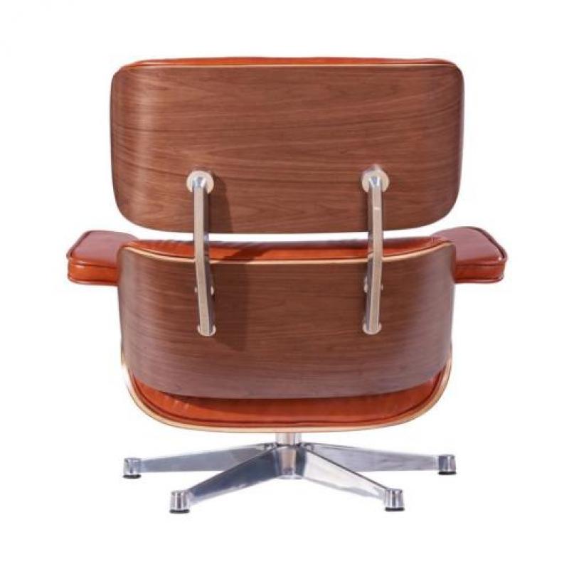 Eames Lounge Chair Cognac Leer, Walnoot Hout & Alu Draaivoet