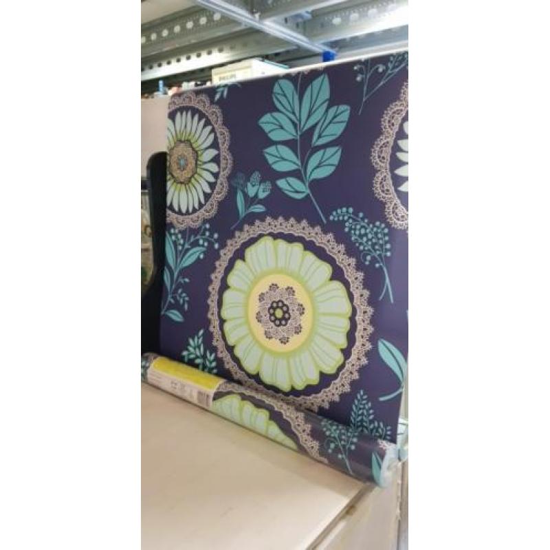 Behang nieuw blauw bloemen takken