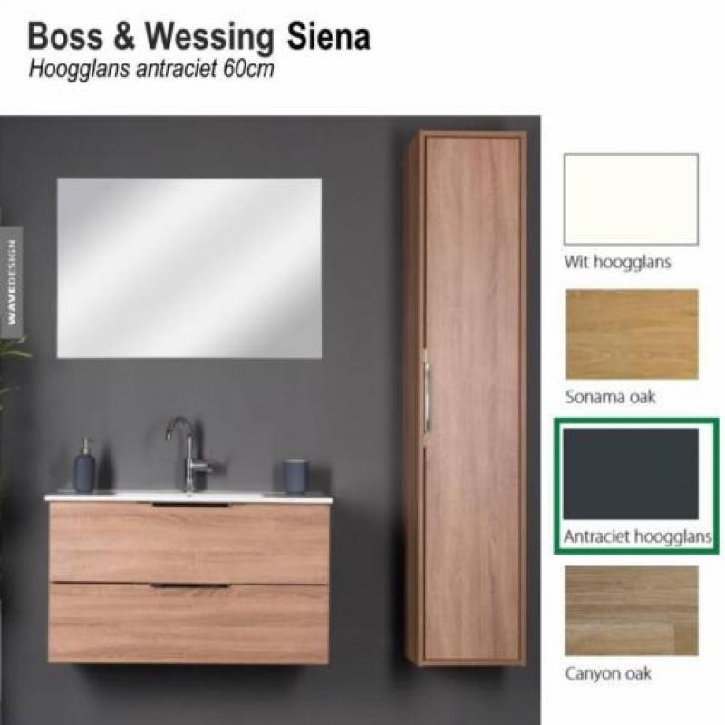 Badmeubel Siena 60cm Hoogglans antraciet Softclose (Vers...