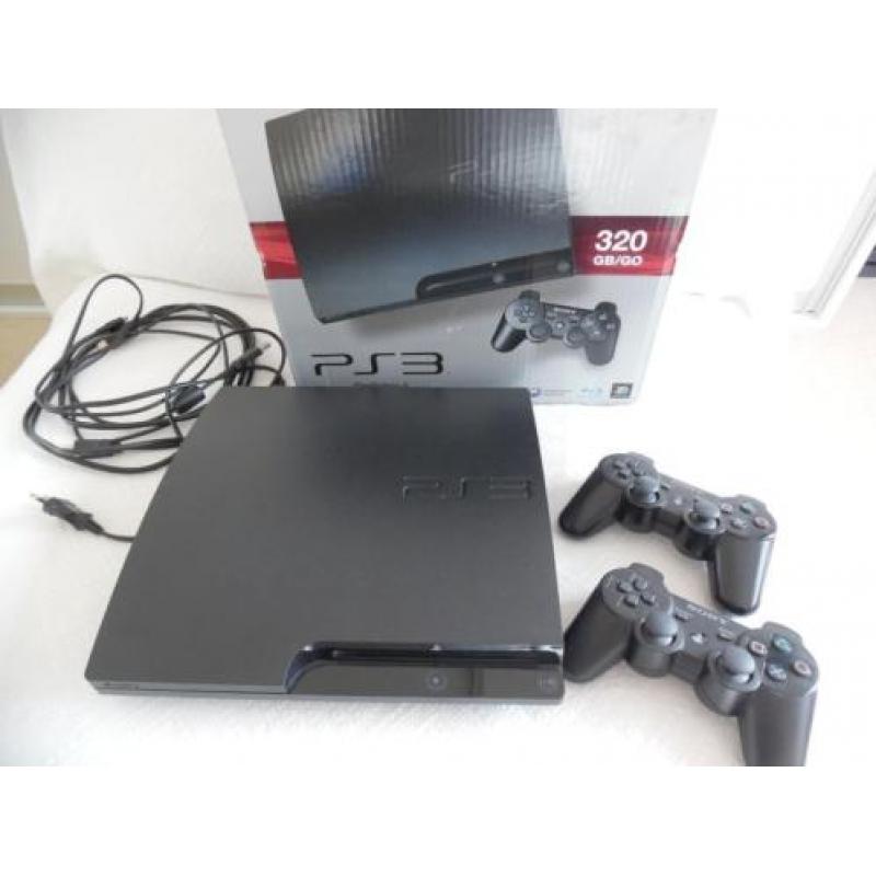 Playstation 3 slim, 320 GB met 6 spellen, 2 controllers